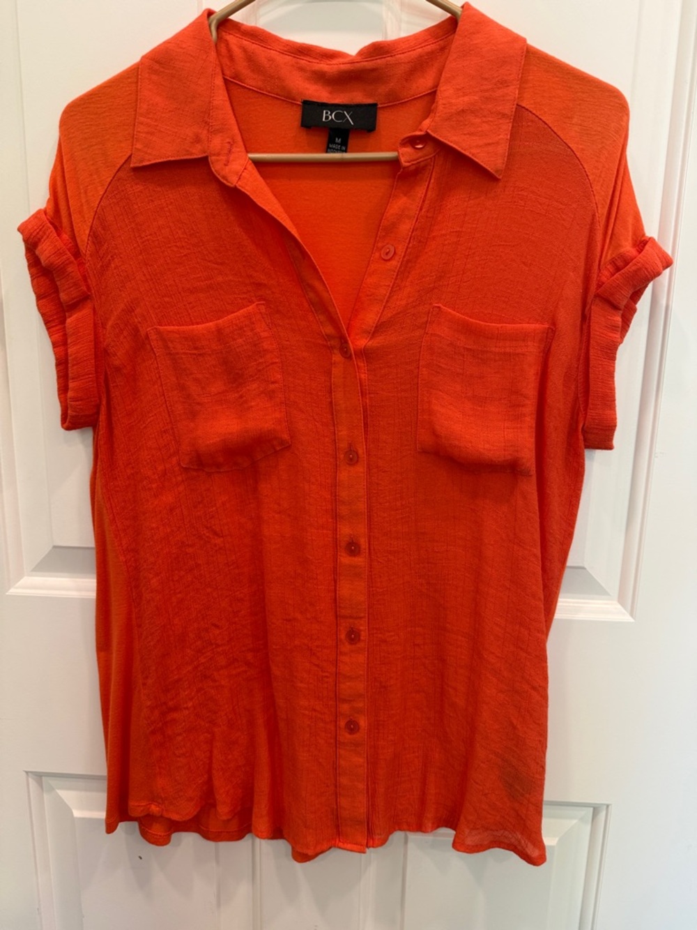 BCX Bright Orange Short Sleeve Button Front Shirt